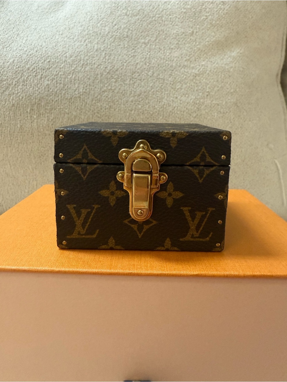 Louis Vuitton Monogram Mini Trunk Box in Brown and Gold Hardware